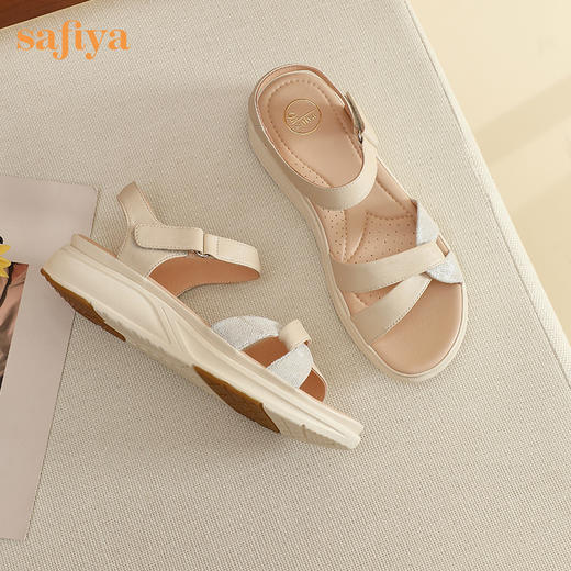 Safiya/索菲娅2024夏季羊皮魔术贴厚底露趾百搭休闲凉鞋 SF42115159 商品图6