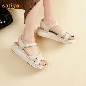 Safiya/索菲娅2024夏季羊皮魔术贴厚底露趾百搭休闲凉鞋 SF42115159