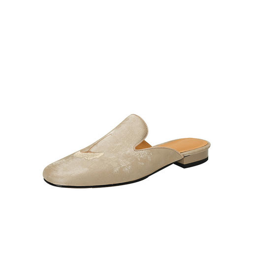 新中式国风系列！2024新款2CM复古风丝绸牛皮包头夏季刺绣方头懒人低跟穆勒拖鞋H241180458 商品图4