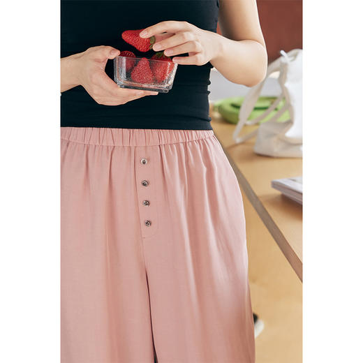 HeyDress粉色天丝麻阔腿裤女夏季高腰宽松显瘦垂感直筒休闲裤子 商品图1