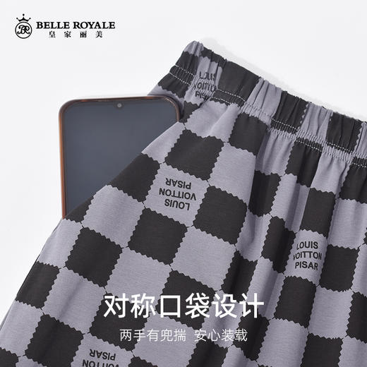 春秋款睡衣男款棉长袖棋盘格长裤黑色套头家居服春夏季套装JJT9937 商品图4