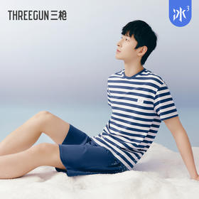 Threegun三枪 【冰泉棉】彩条圆领短袖短裤男士家居套-82303D021