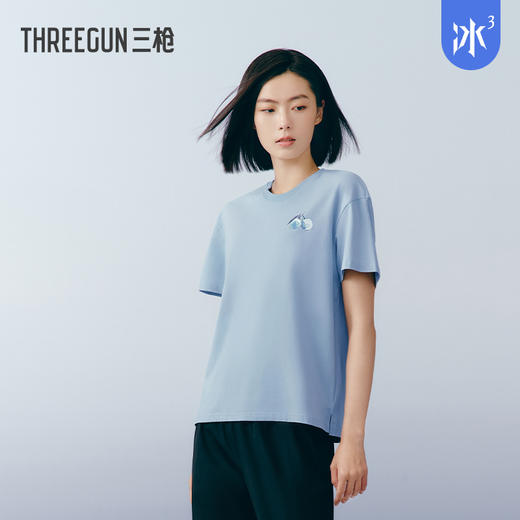 Threegun三枪 【冰泉棉】印花圆领落肩短袖女士T恤上衣-24240A211 商品图1