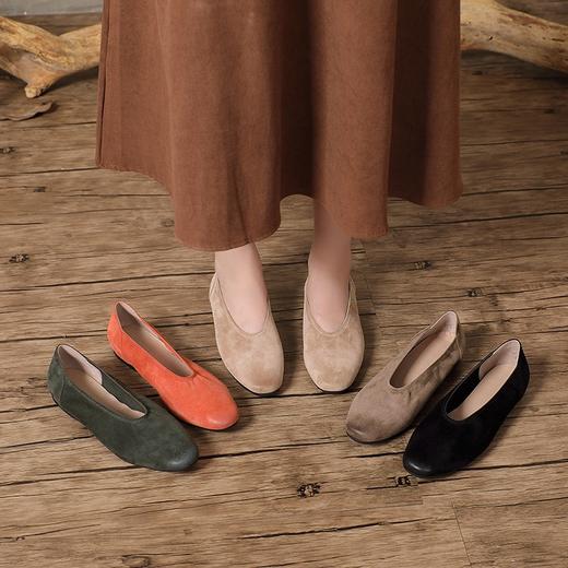 法式复古奶奶鞋单鞋女平底鞋简约羊猄皮乐福鞋H241180558 商品图0