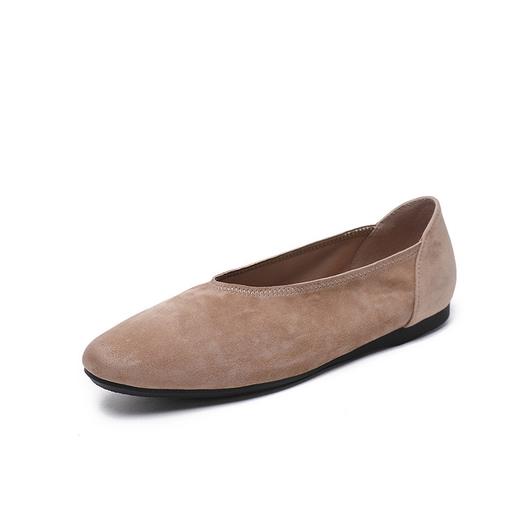 法式复古奶奶鞋单鞋女平底鞋简约羊猄皮乐福鞋H241180558 商品图5