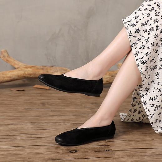 法式复古奶奶鞋单鞋女平底鞋简约羊猄皮乐福鞋H241180558 商品图2