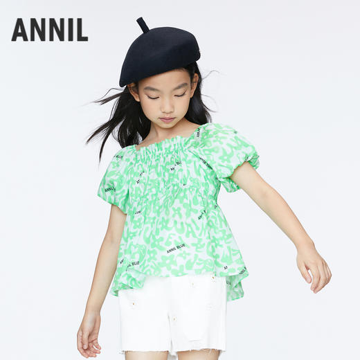 【实体店同款】女童甜美T恤短袖上衣BLUE新款安奈儿童装AG421823 商品图1
