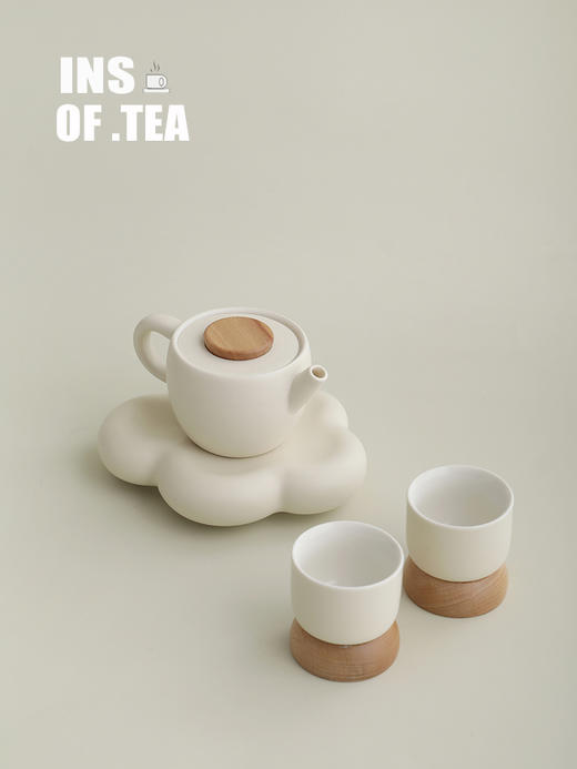 B-BFT2652 沐月巨轮云朵茶具套装 榉木杯座 奶油黄 商品图5