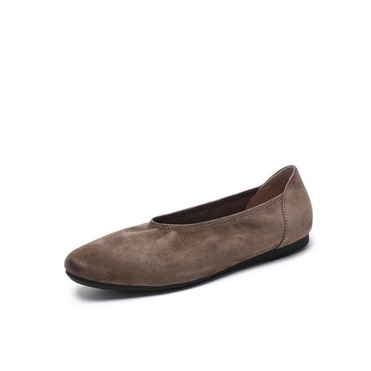 法式复古奶奶鞋单鞋女平底鞋简约羊猄皮乐福鞋H241180558 商品图6