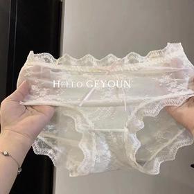 日系网纱舒适透气纯棉档中腰少女内裤纯欲风蕾丝性感透明内裤女1条