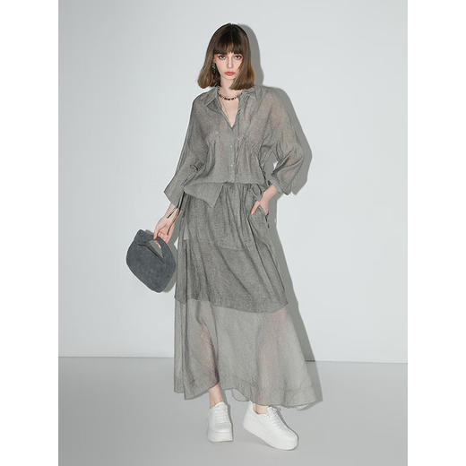 COCOBELLA段染炒色肌理感人丝衬衫格雷系穿搭抽绳上衣SR0026 商品图2