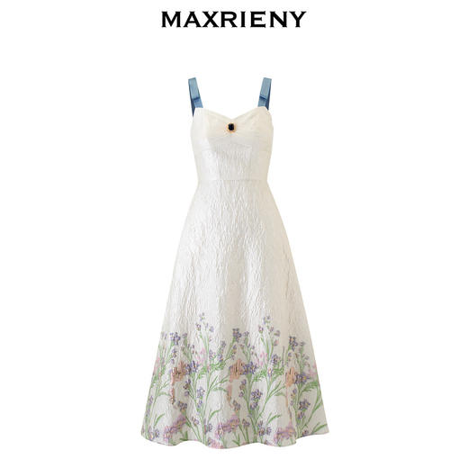 玛克门店发货：浪漫花卉提花撞色飘带连衣裙2024夏季新款抹胸吊带长裙(货号:MS85DR010) 商品图4