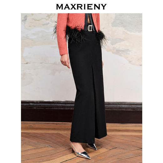 【商场同款】MAXRIENY极简垂坠感满钻工字褶直筒黑色长裙秋冬半裙(货号:MC88SK580) 商品图2