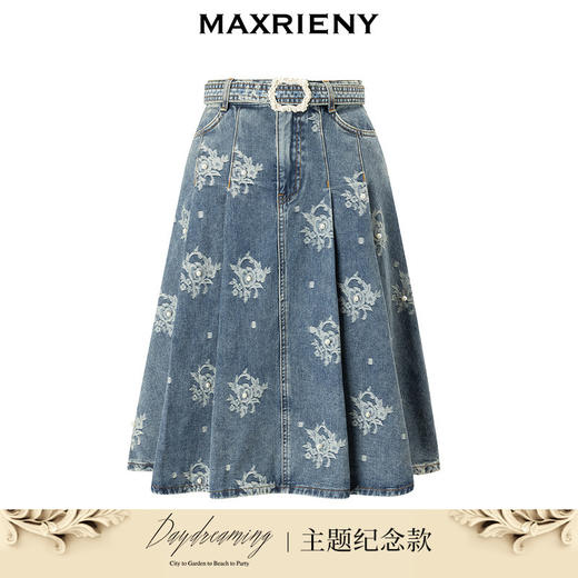 玛克门店发货：【Day Dreaming-主题纪念款】MAXRIENY华丽复古感牛仔百褶半裙(货号:MC85SK077) 商品图0
