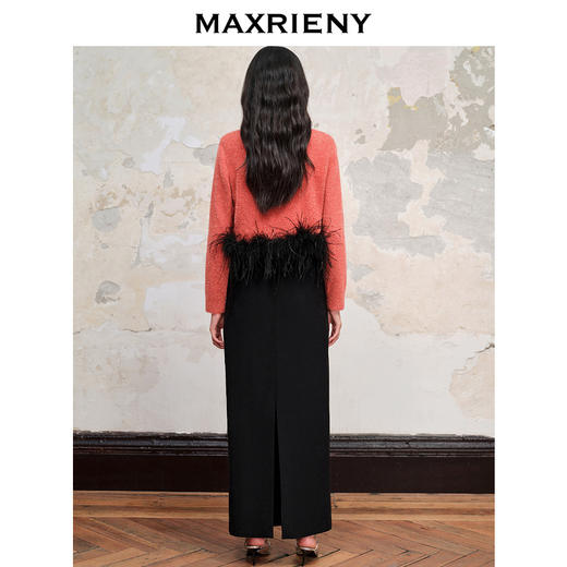 【商场同款】MAXRIENY极简垂坠感满钻工字褶直筒黑色长裙秋冬半裙(货号:MC88SK580) 商品图3