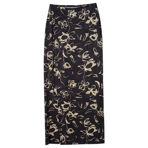 西嘉C+IMPRESS/西嘉老钱风提花新中式半身裙女夏季气质修身系带侧开衩BQ2402023 商品图4