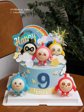 「蛋仔派对·蓝系」岁数可改·翻糖巧克力·100%动物奶油（附图6寸·提前3天预订）