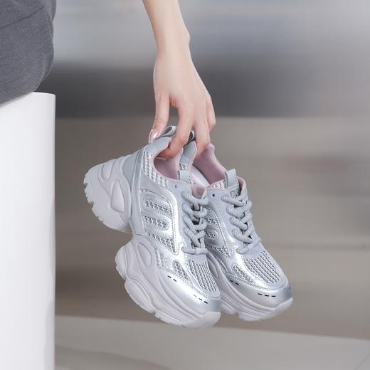 西村名物2024年春季新款纯色系带厚底增高老爹鞋运动鞋X24AM13731 商品图1