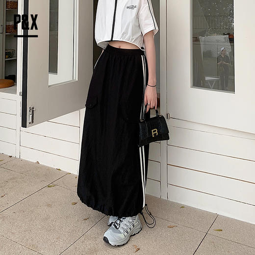 P&X设计师女装 垂感时尚百搭运动半身长裙 824107891 黑色 商品图3