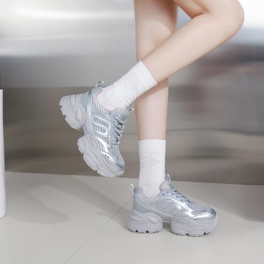 西村名物2024年春季新款纯色系带厚底增高老爹鞋运动鞋X24AM13731 商品图4