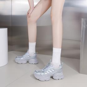 西村名物2024年春季新款纯色系带厚底增高老爹鞋运动鞋X24AM13731