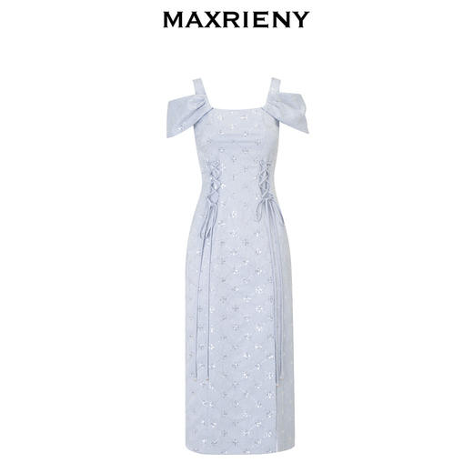 【城市静奢】MAXRIENY复古优雅气质感收腰开叉钉珠连衣裙(货号:MS85DR073) 商品图4