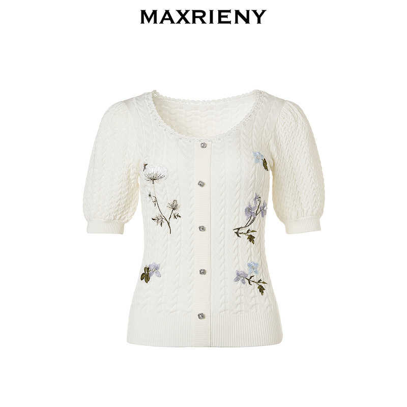 玛克门店发货：【Day Dreaming-主题纪念款】MAXRIENY复古绣花钩领套头针织毛衫(货号:MC85SW001)