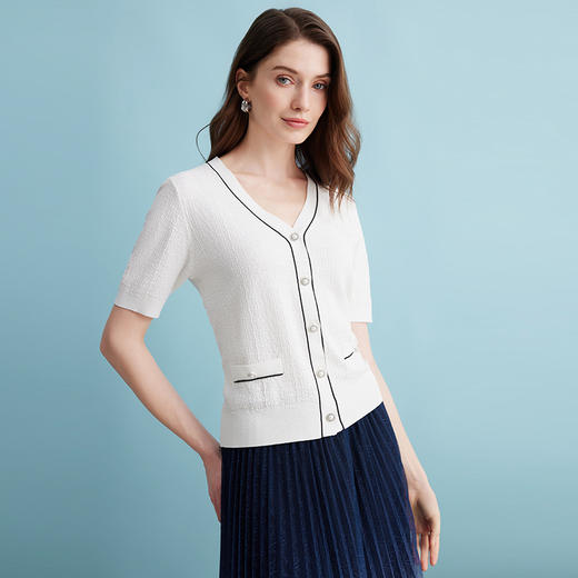 EITIE爱特爱夏季新款舒适轻薄透气V领修身显瘦短袖针织衫开衫B2401308 商品图7