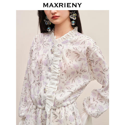 玛克门店发货：MAXRIENY玫瑰印花衬衫套装甜美浪漫氛围感欧根纱外套(货号:MC88JA551) 商品图2