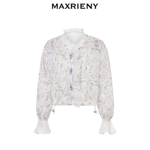 玛克门店发货：MAXRIENY玫瑰印花衬衫套装甜美浪漫氛围感欧根纱外套(货号:MC88JA551) 商品图4