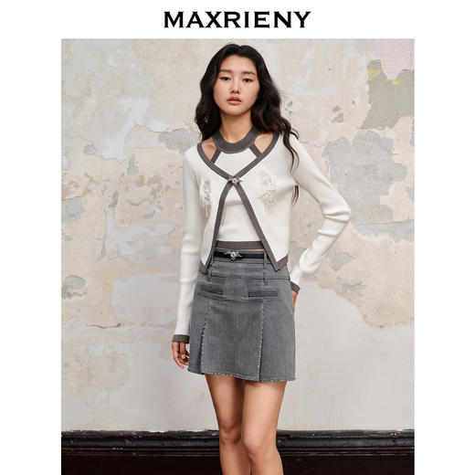 玛克门店发货：MAXRIENY国风新中式修身针织毛衫修身上衣格雷系穿搭(货号:MC88SW515) 商品图2