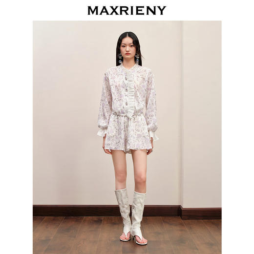 玛克门店发货：MAXRIENY玫瑰印花衬衫套装甜美浪漫氛围感欧根纱外套(货号:MC88JA551) 商品图1