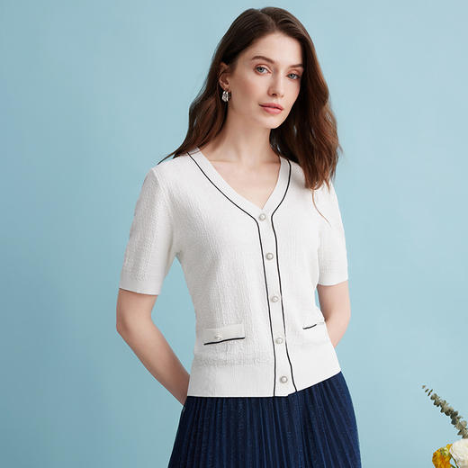 EITIE爱特爱夏季新款舒适轻薄透气V领修身显瘦短袖针织衫开衫B2401308 商品图8