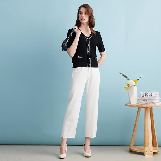 EITIE爱特爱夏季新款舒适轻薄透气V领修身显瘦短袖针织衫开衫B2401308 商品图3