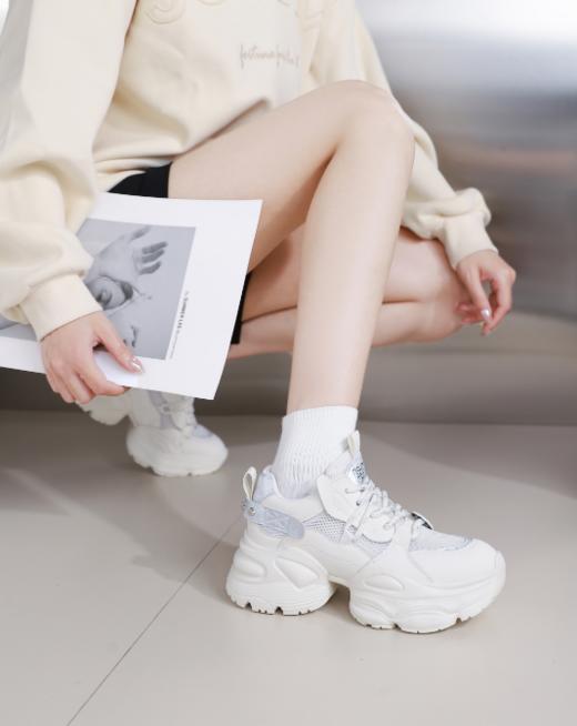 西村名物2024春季新品真皮透气网面时尚休闲厚底老爹鞋女X24AM13721 商品图1