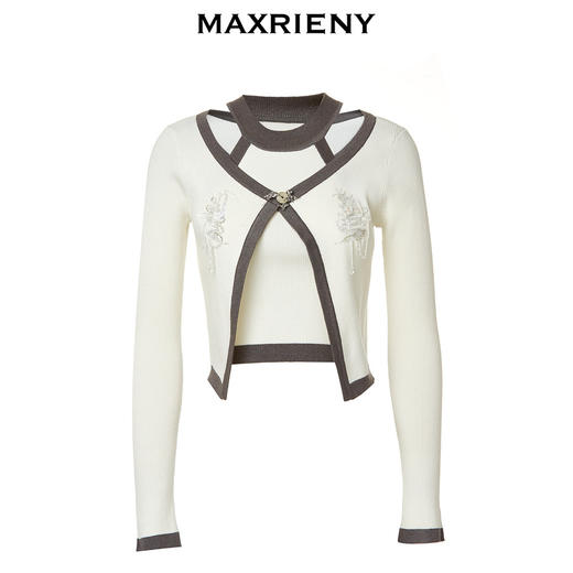 玛克门店发货：MAXRIENY国风新中式修身针织毛衫修身上衣格雷系穿搭(货号:MC88SW515) 商品图4