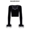 玛克门店发货：MAXRIENY复古率性鸵鸟毛拼接丝绒上衣羽毛袖口打底衫(货号:MC88TP770) 商品缩略图4