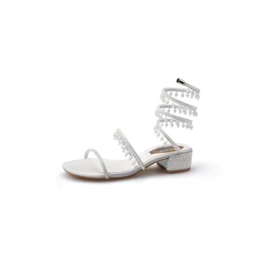 法式仙女鞋浅口绝美水晶吊坠蛇型绕脚水钻粗跟夏季凉鞋女H242180158 商品图4