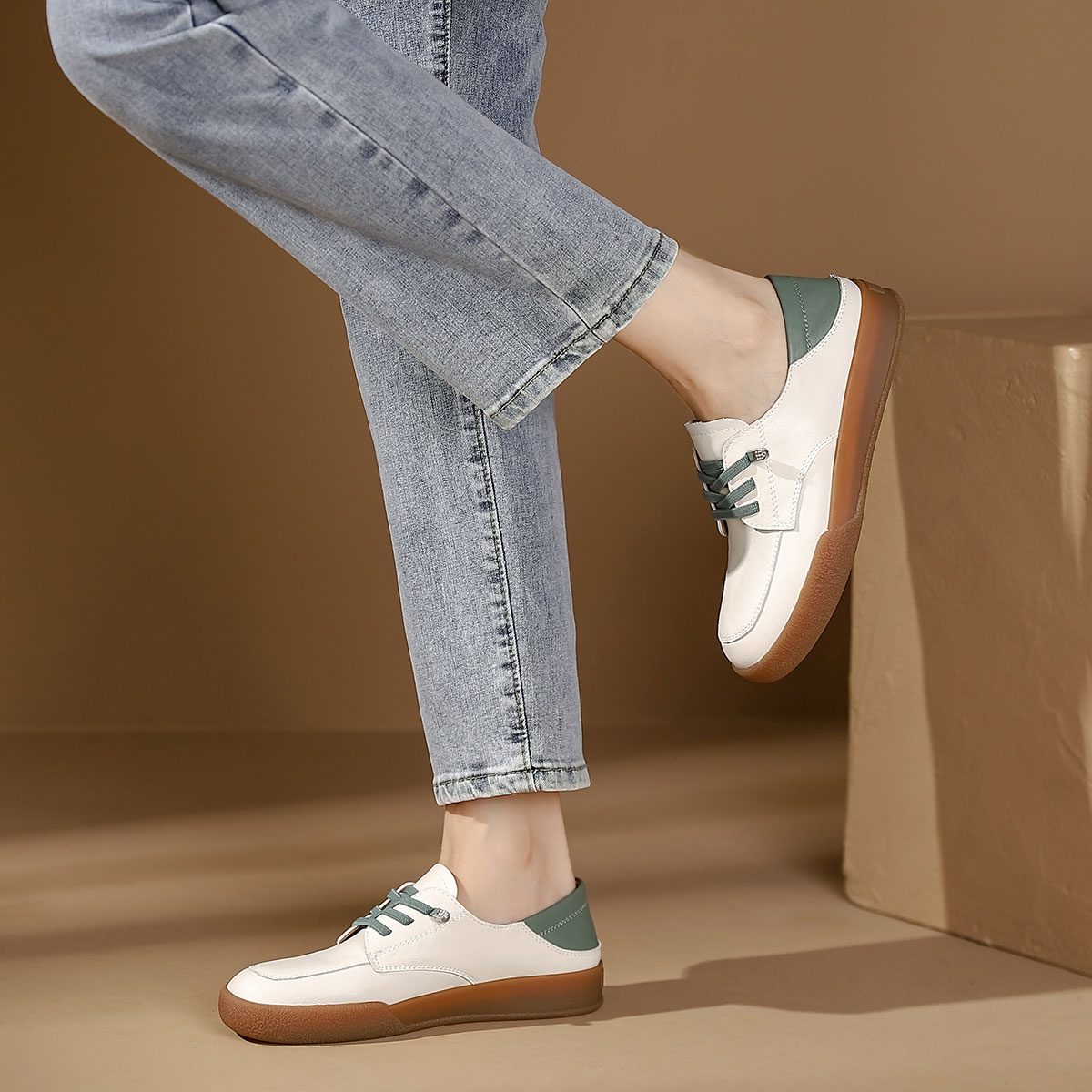 西村名物2024年春季新款舒适平底系带乐福鞋深口单鞋X23CM36061