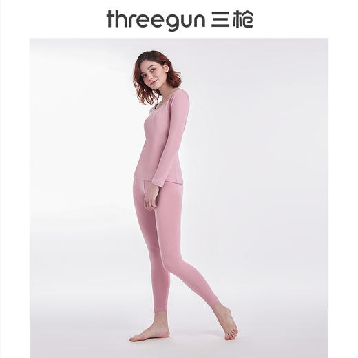 Threegun三枪 【新疆舒肤弹力棉】花边圆领女士保暖内衣套装-23832D011 商品图4