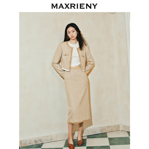 【商场同款-都市华丽日常】MAXRIENY小香风钉珠外套晚会宴会穿搭(货号:MC85JA020) 商品图1
