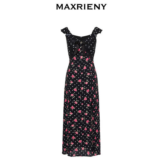 玛克门店发货：MAXRIENY黑底粉花飞飞袖吊带连衣裙(货号:MC88DR548) 商品图4
