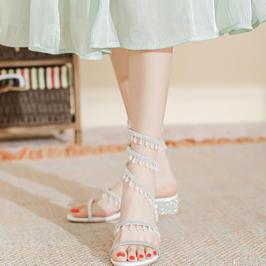 法式仙女鞋浅口绝美水晶吊坠蛇型绕脚水钻粗跟夏季凉鞋女H242180158 商品图2