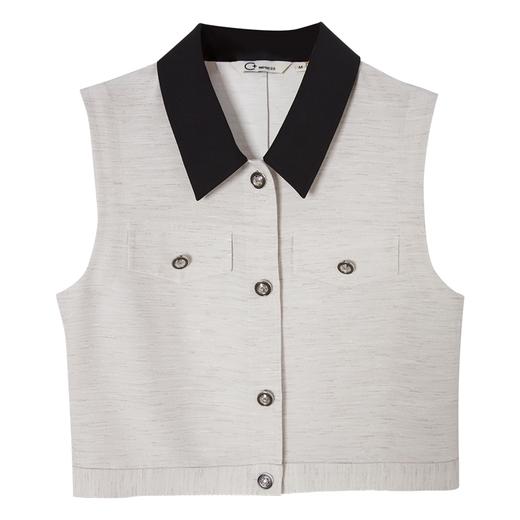 西嘉C+IMPRESS/西嘉度假风竹节醋酸拼接领马甲+腰部撞色百褶裙套装女MJ2401099 商品图4