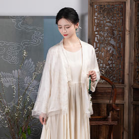 荷言HEYEN 玉笙 真丝竹叶纹提花欧根纱白色小外套上衣