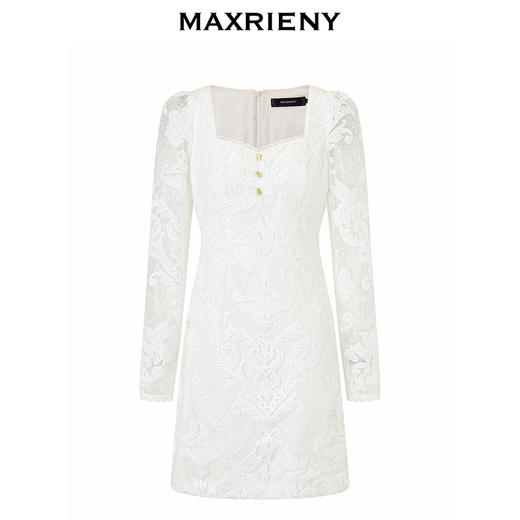 玛克门店发货：MAXRIENY复古宫廷蕾丝飞鸽扣连衣裙24春款(货号:MC85DR004) 商品图4