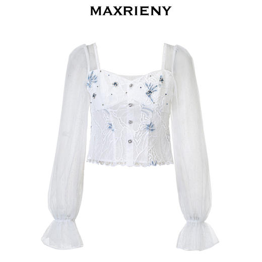 玛克门店发货：MAXRIENY复古浪漫网纱蕾丝雪纺衫女上衣(货号:MC85TP082) 商品图4