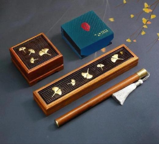 B-YD006-银杏(铜饰)盘香（方)+线香（长）香具四件套 香道 商品图4