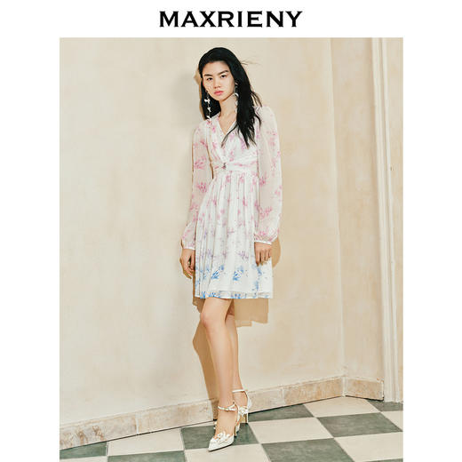 玛克门店发货：MAXRIENY仙美氛围感渐变晕染玉兰连衣裙(货号:MC85DR060) 商品图1