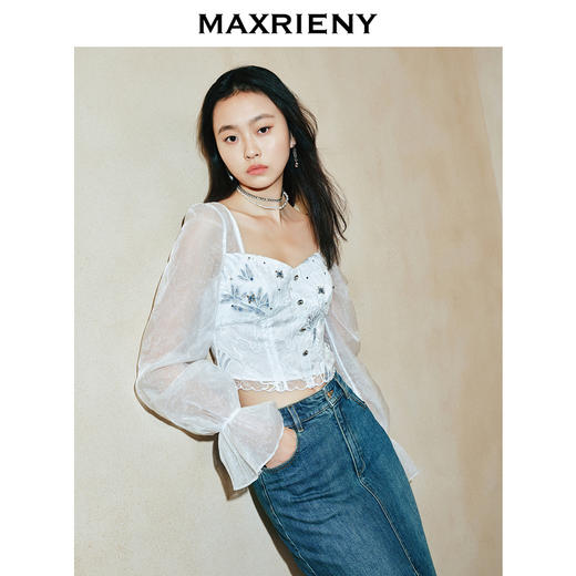 玛克门店发货：MAXRIENY复古浪漫网纱蕾丝雪纺衫女上衣(货号:MC85TP082) 商品图2